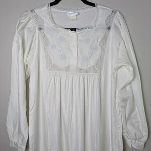 Sarah Beth Vintage Cotton Lg Slve Nightgown Blue Floral Embroidery PrairieCore